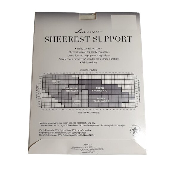 Sheer Caress Queen Short Sheerest Support Control Top Pantyhose Reinforced Toe - Picture 2 of 2